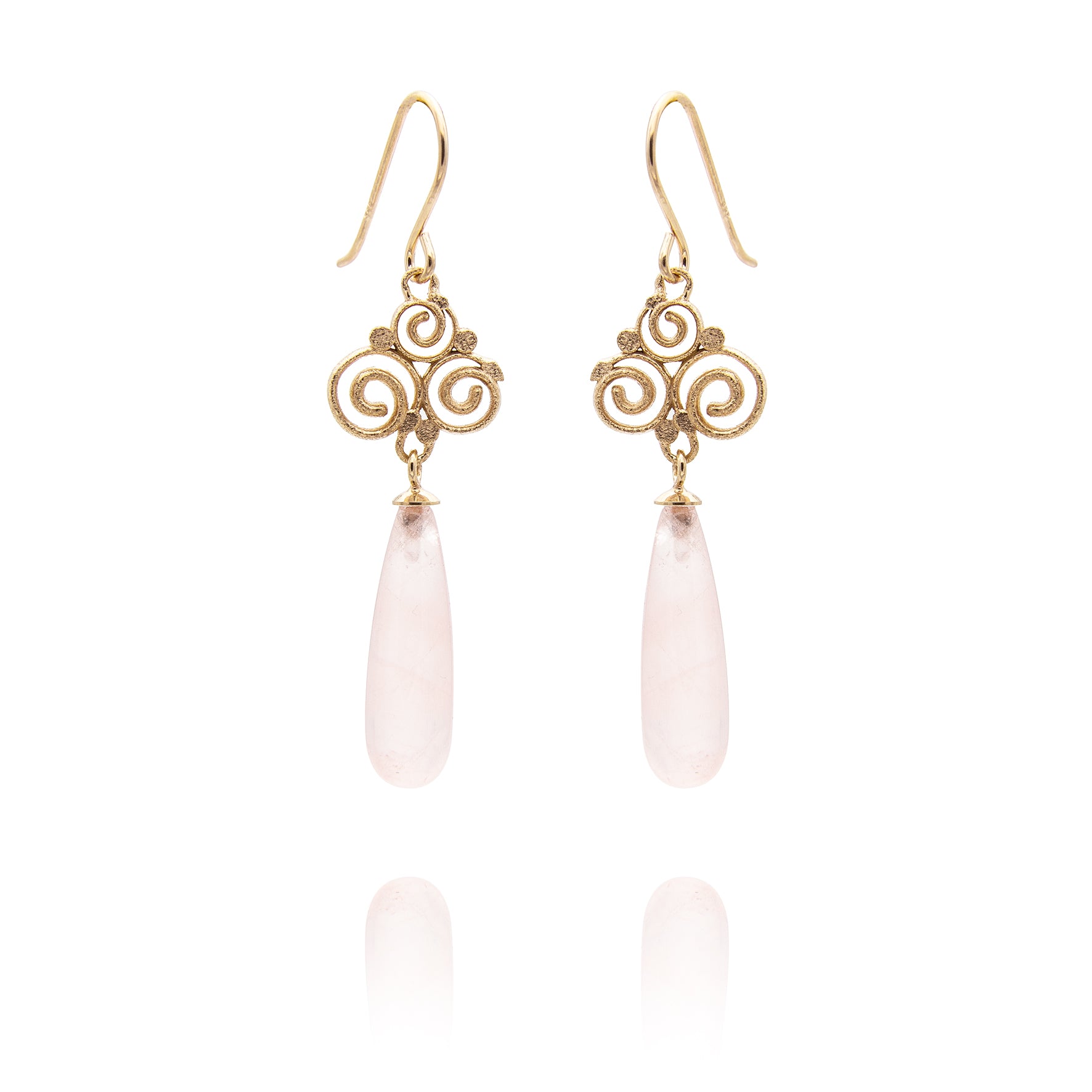 Grace earrings 925/- with rose quartz teardrop