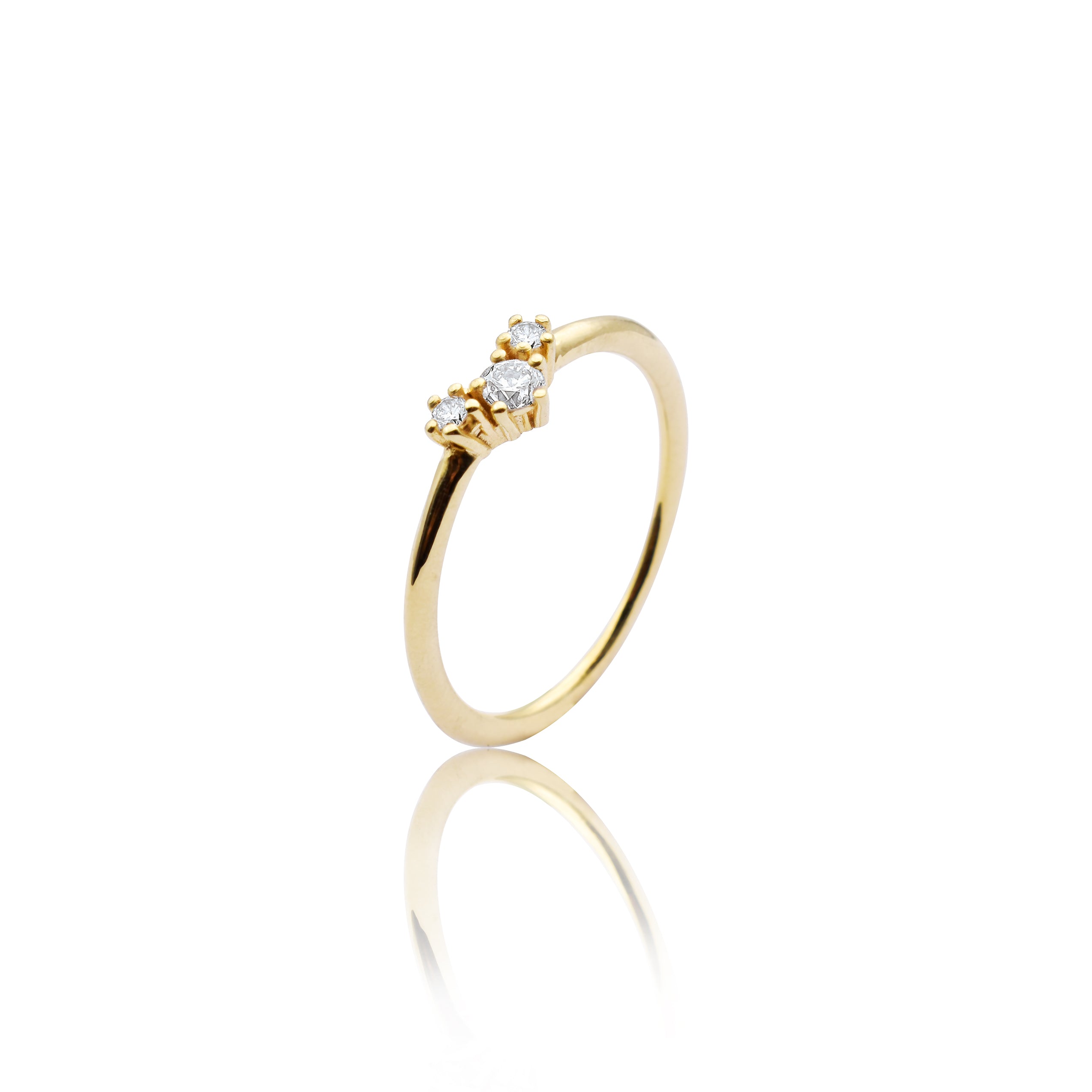 Fonkelende ring "smal" in 585/- goud met 3 diamanten