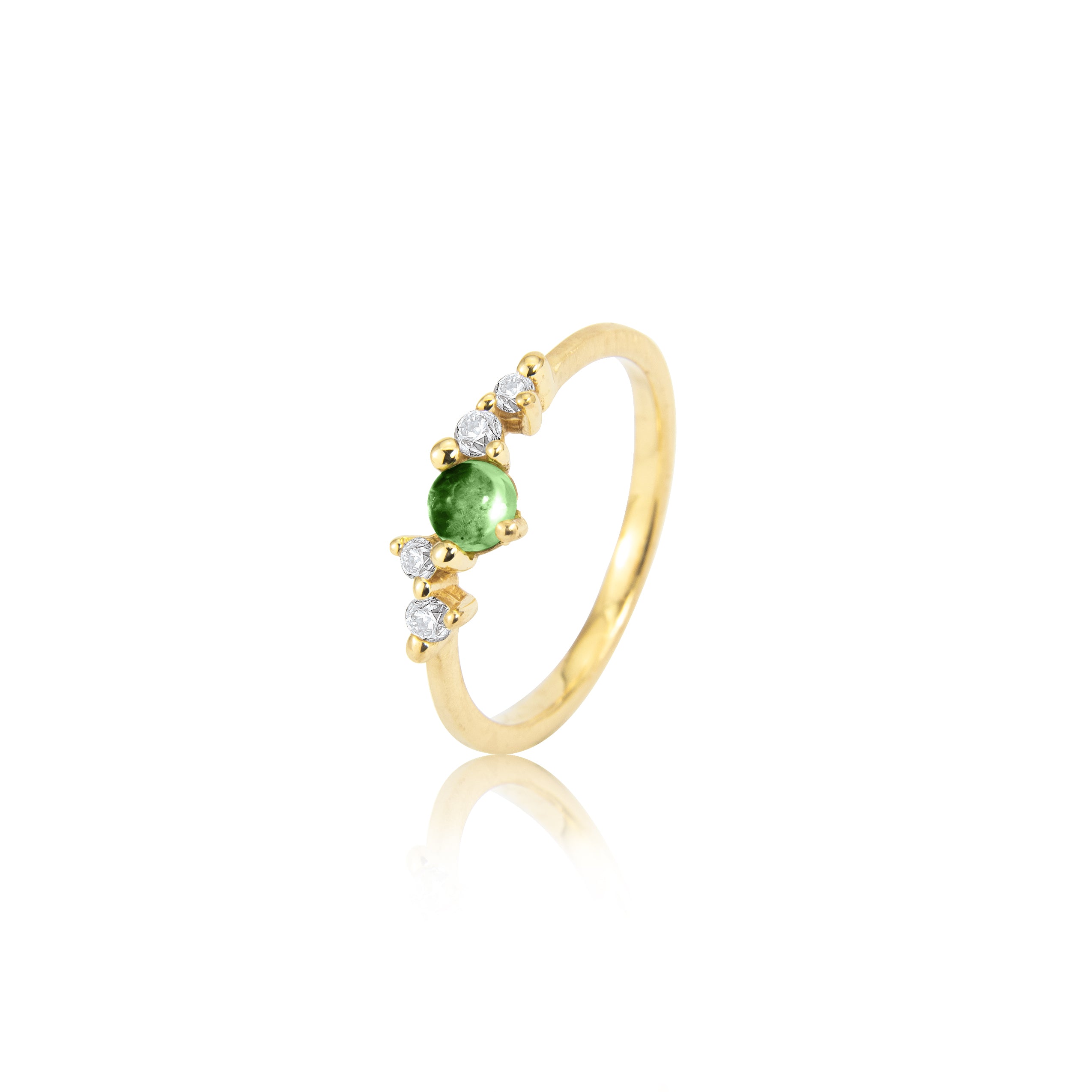 Stellini "smal" ring in 585/- goud met groene toermalijn