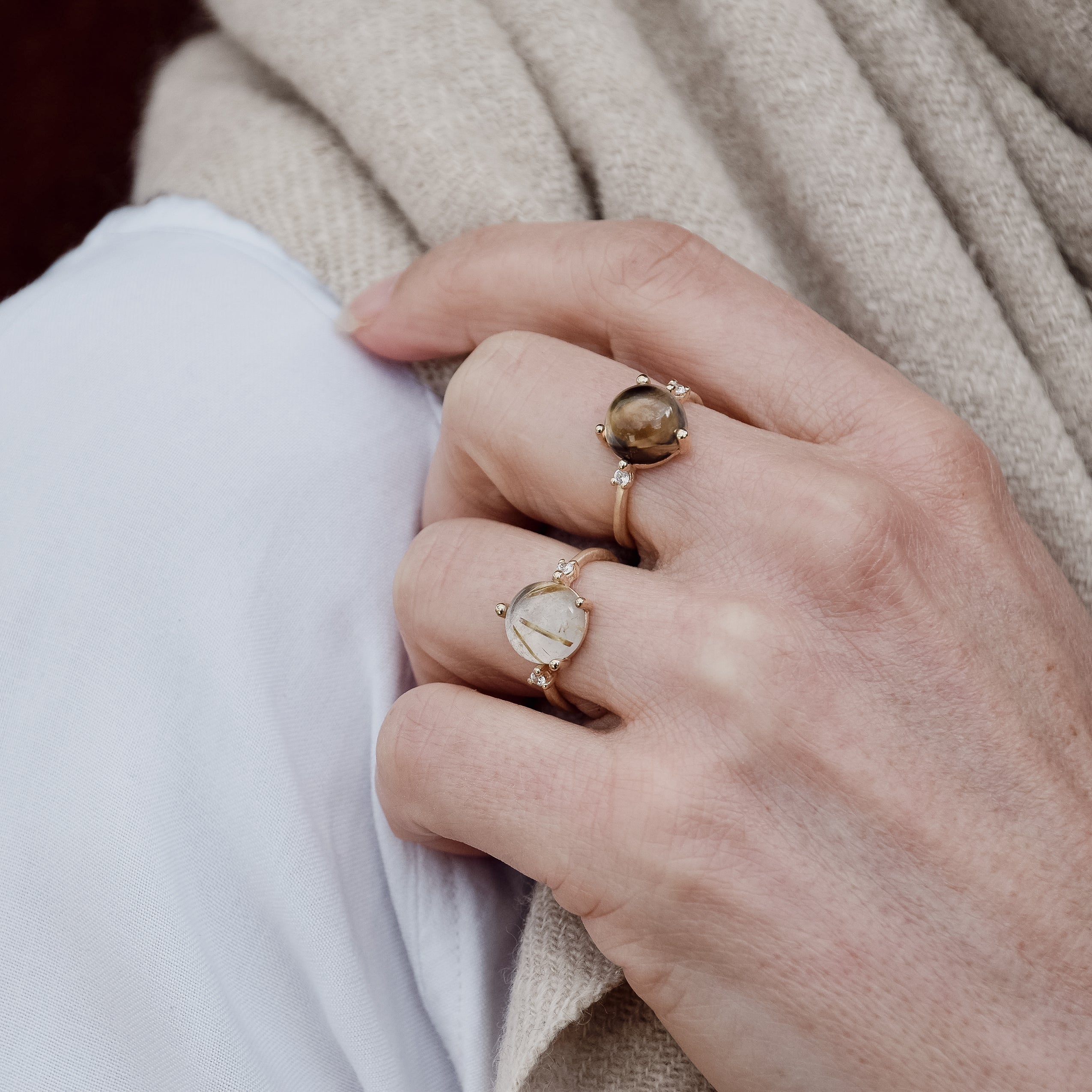 Bague Stellini "big" en or 585/- avec quartz rutile