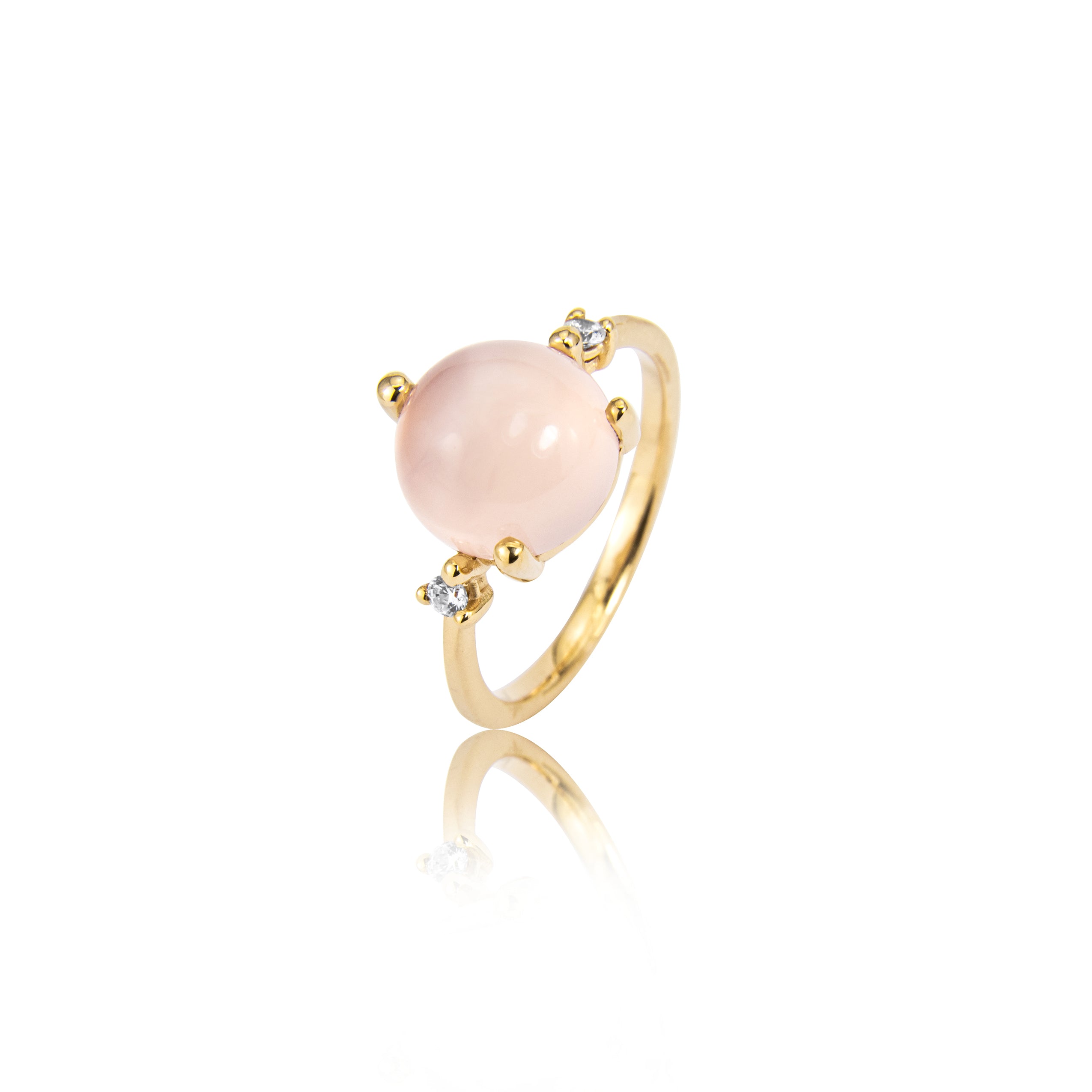 Stellini "grote" ring in 585/- goud met roze kwarts