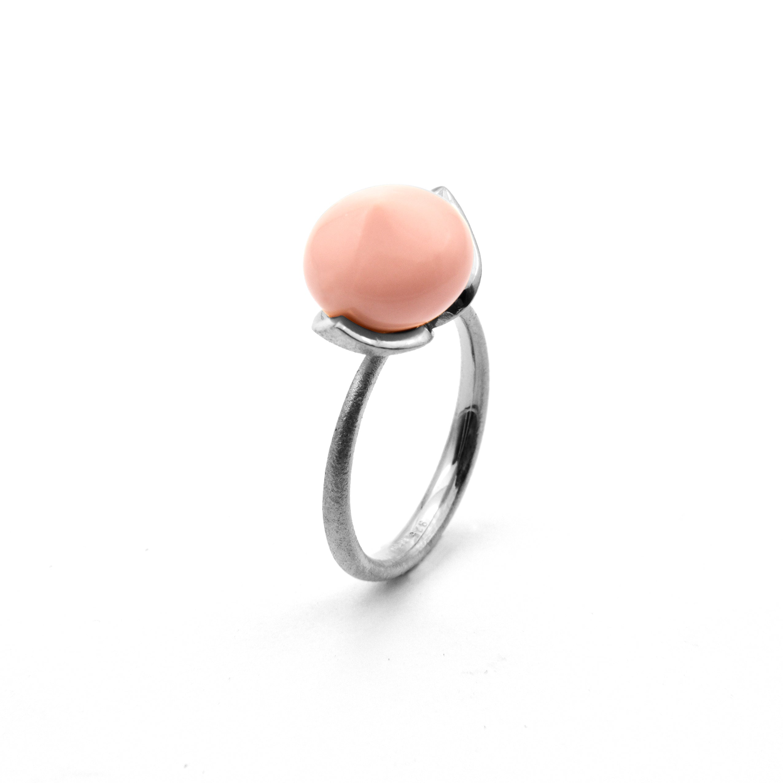 Anello Dolce "medio" con pelle d'angelo corallo rec. 925/-