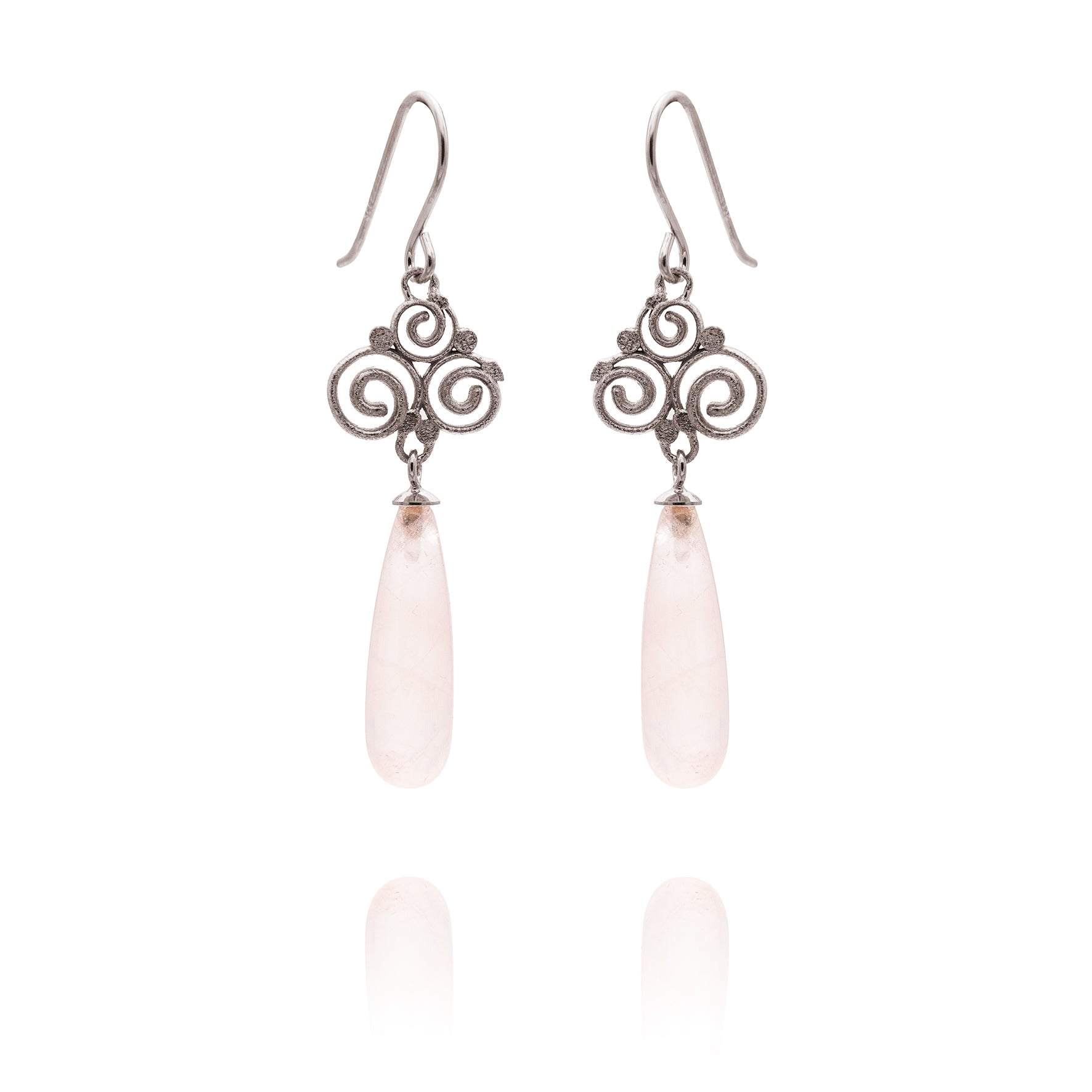 Boucles d'oreilles Grace 925/- avec pampille de quartz rose