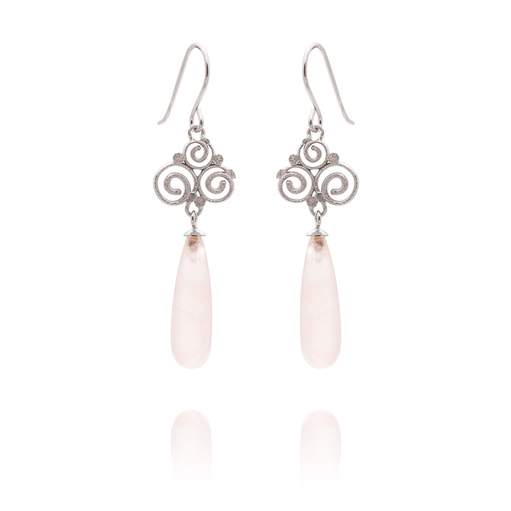 Boucles d'oreilles Grace 925/- avec pampille de quartz rose